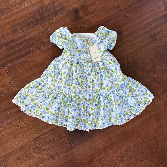 Joie Girls 2T Dress Layered Flowy Button Down Floral Blue Green Summer - Picture 1 of 10